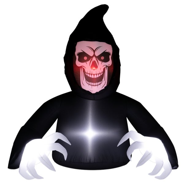Aufblasbarer Sensenmann mit Kapuze und leuchtendem Totenkopfgesicht für Halloween