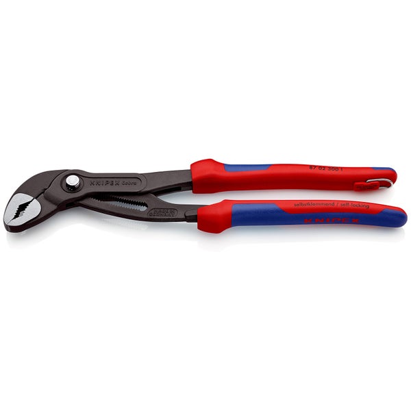 Knipex Cobra® mit Befestigungsöse grau atramentiert, mit Mehrkomponenten-Hüllen, mit integrierter Befestigungsöse zum Anbringen einer Absturzsicherung 300 mm - 8702300TBK