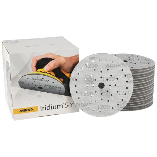 Mirka Iridium Soft Schleifscheiben Ø 150 mm / Korn P1200 / Klett Multifit / 20 Stück / schaumbasiertes Schleifmittel für präzises Trockenschleifen, Klarlackschliff, Finish