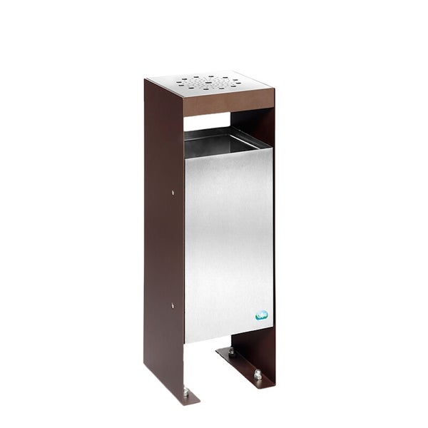 Stand-Ascher-Abfallsammler-Kombination aus Metall mit Bodenbefestigung und VAR Logo.