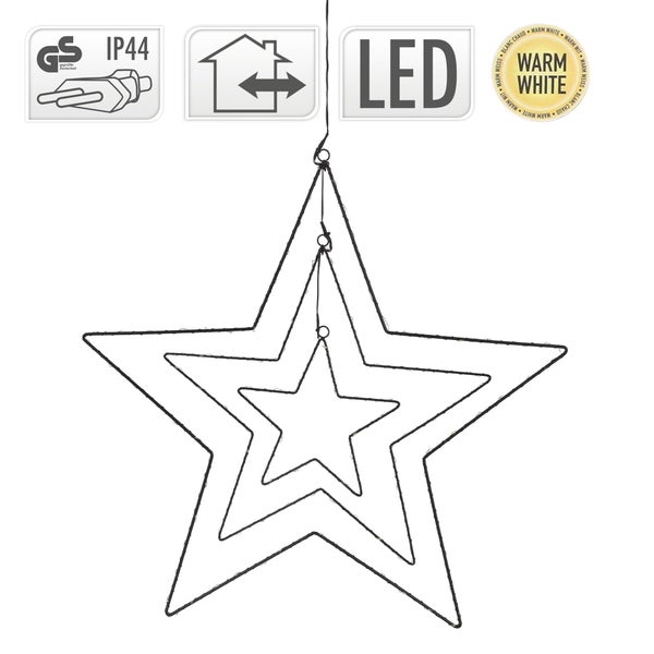 ECD Germany LED-Weihnachtsstern mit 126 warmweißen LEDs, 3 in 1 20/41/60cm, Innen/Außen, IP44, Timer, Strombetrieben, Metall, Weihnachten LED Stern zum Aufhängen, Weihnachtsdeko Dekostern Fensterdeko