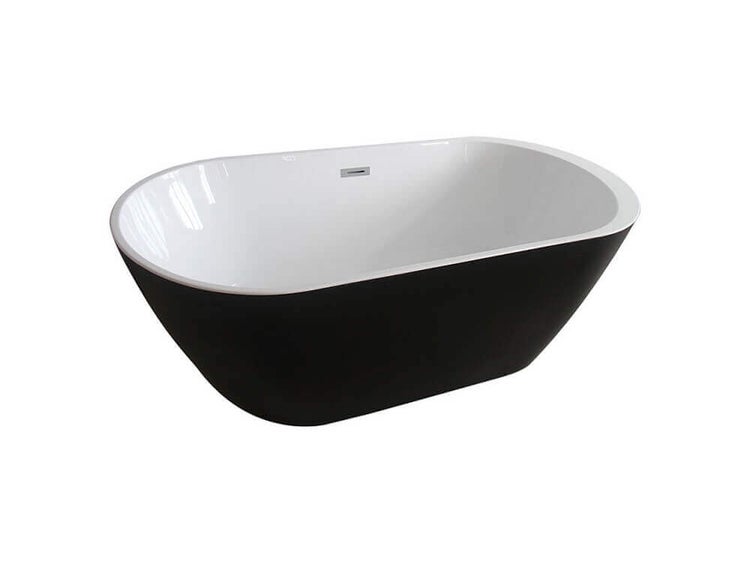 Freistehende Badewanne aus Sanitäracryl in ovaler Form mit integriertem Überlauf.