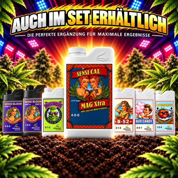 Advanced Nutrients Pflanzenduenger Set Sensi Cal Mag Xtra Sensi Bloom Big Bud B 52 Bud Candy Overdrive fuer Pflanzenwachstum und Bluete