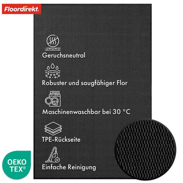 FLOORDIREKT Schmutzfangmatte - SKY Novo - PVC-frei - Extra Halt & Langlebigkeit - Anthrazit - 40 x 60 cm