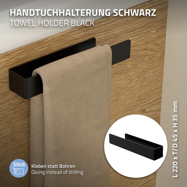 Schwarzer Handtuchhalter zur Wandmontage mit Handtuch