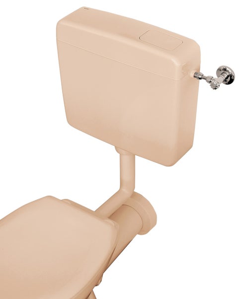 Calmwaters® Spülkasten Beige mit Spül-Stopp-Funktion, 6-9 Liter Spülmenge, Aufputzspülkasten WC schmal, flacher Spülkasten Elements, Aufputz-Montage, Start-Stopp-Taste, Beige-Bahamabeige, 29HB2716