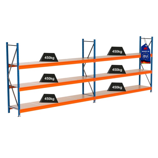 Lagerregal mit einer Traglast von 450 Kilogramm und Made in EU Kennzeichen