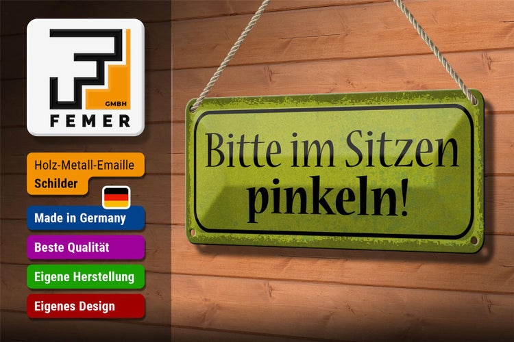 Blechschild Spruch 27x10cm bitte im Sitzen pinkeln Dekoration