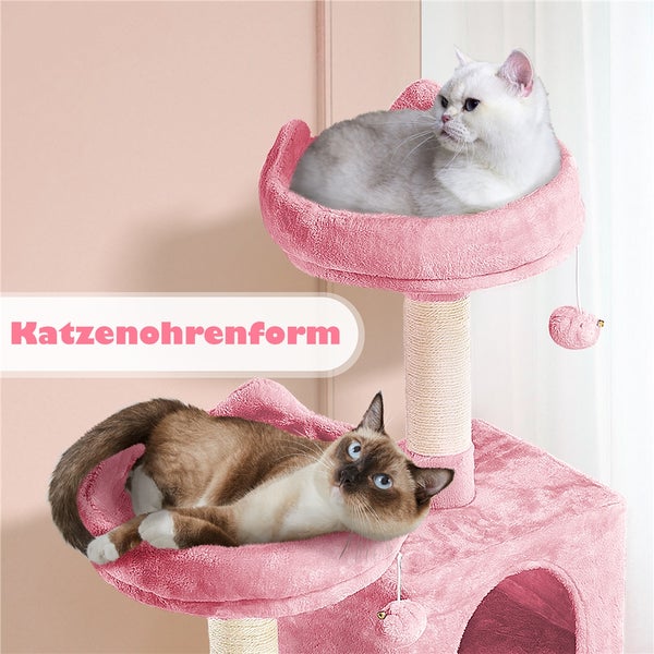 Rosa Katzenbaum mit zwei Katzen