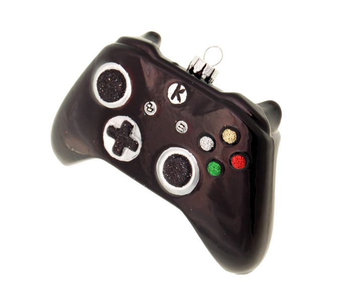 Schwarz 11cm PS Controller A, Glasornament, mundgeblasen, handekoriert, 1 Stck., Weihnachtsbaumkugeln, Christbaumschmuck, Weihnachtsbaumanhänger