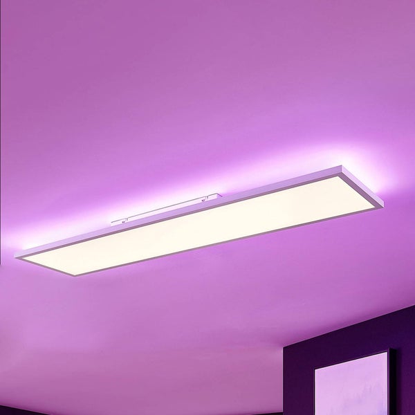 Lindby LED Panel / Deckenleuchte 119,5 x 29,5 cm, dimmbar RGB Backlight & wechselbare Lichtfarbe (3.000–6.000K) mit Fernbedienung Leuchtmittel