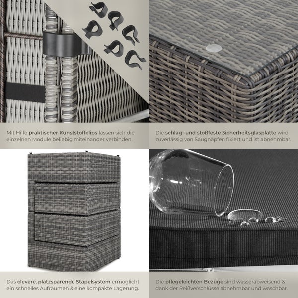 Rattan Lounge tectake San Domino mit Sicherheitsglasplatte mit Aluminiumgestell hellgrau/dunkelgrau
