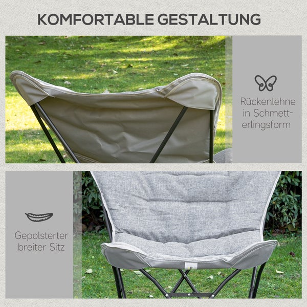 Outsunny Campingstuhl, tragbar klappbar Gartenstuhl, Modern Design, für Outdoor Picknick, max. Belastung 120 kg, 88 x 74 x 84 cm, Stahl, Polyester, Hellgrau