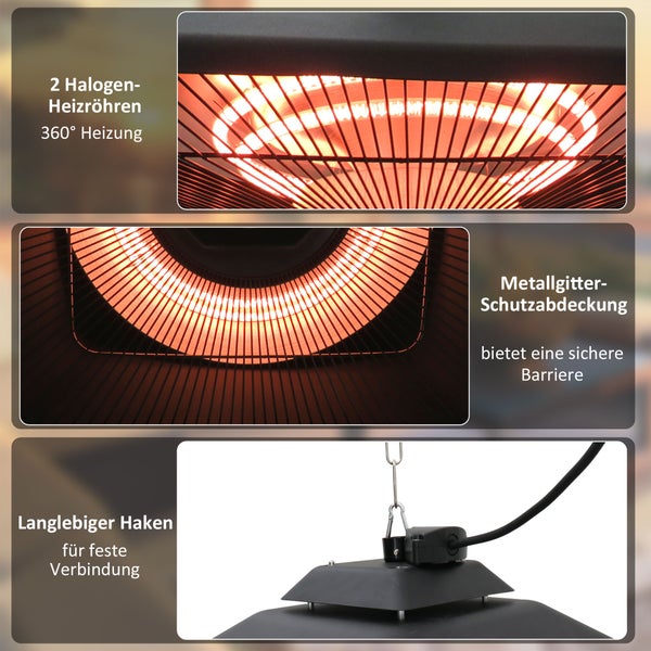 Outsunny Deckenstrahler, Heizstrahler mit Fernbedienung, 2000W, 43x43x25cm, Aluminium, Eisen, Kunststoff, Schwarz