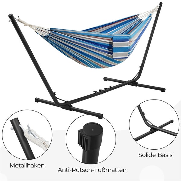 Gestreifte Hängematte mit schwarzem Metallgestell