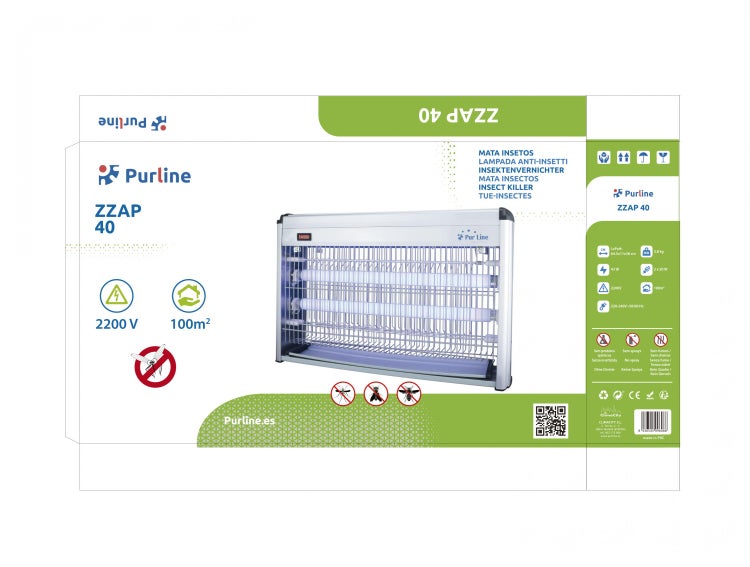 Purline Insektenvernichter ZZAP 40 mit UV-Lampen und Metallgitter, Wirkungsbereich bis 100 Quadratmeter, chemiefrei.