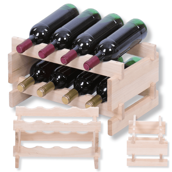 Weinregal VINOTECA FLEX PRO HxBxT 23x46x28cm 8 Flaschen auf 2 Ebenen Massives Kiefernholz Natur unbehandelt