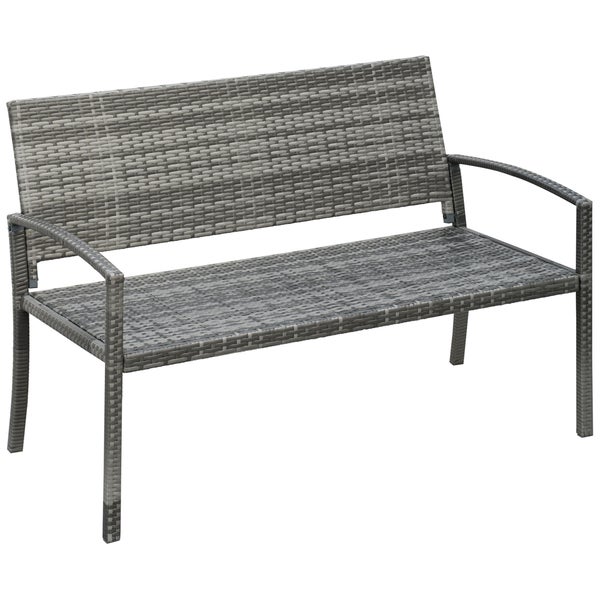 Outsunny Gartenbank, Sitzbank in Rattanoptik, für 2 Personen, bis 320 kg Belastbar, 122 x 60 x 85cm, PE Polyrattan, Stahl, Grau