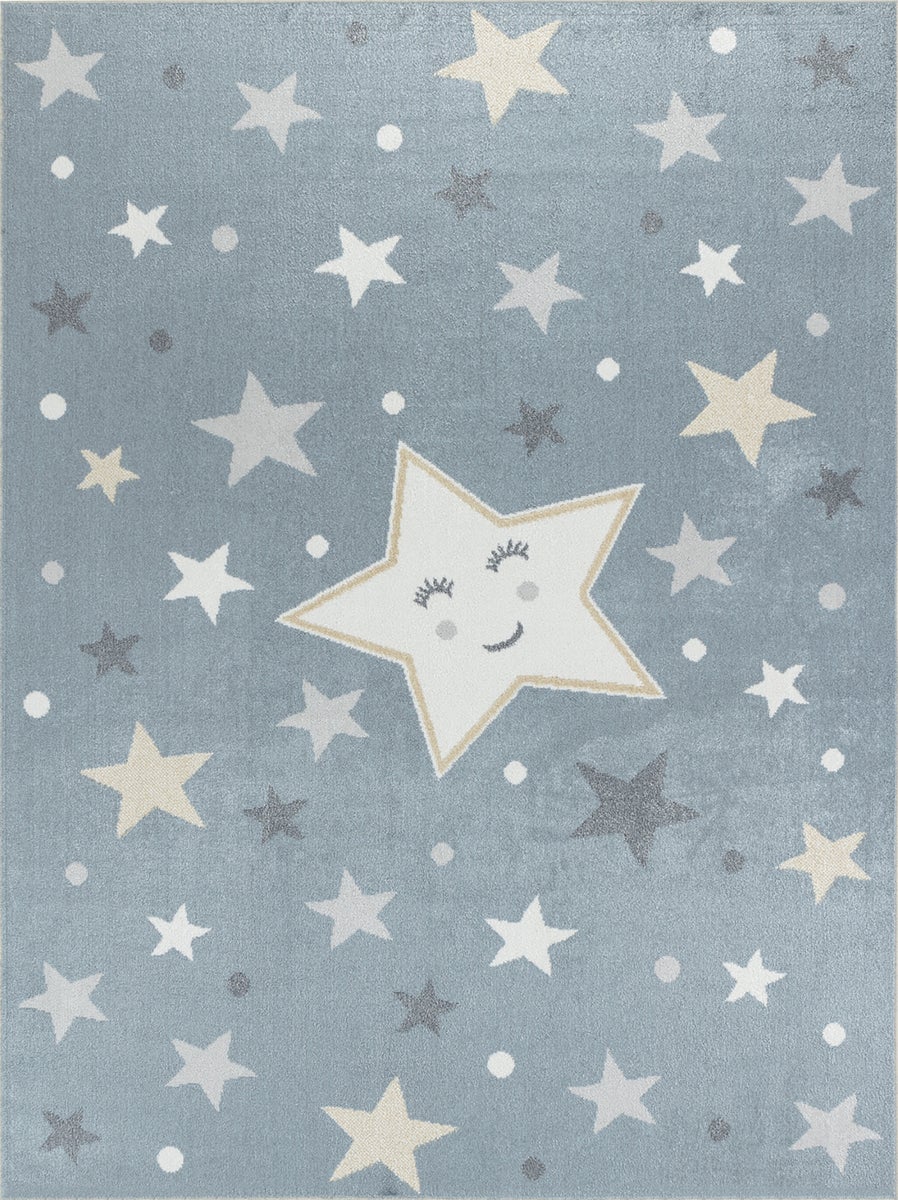 Maschinenwaschbarer Kinderteppich Sterne - Blau/Beige - 120x170cm - SUPERMAMA