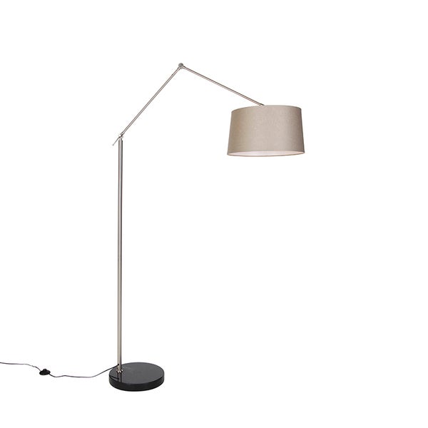 QAZQA - Moderne Stehleuchte I Stehlampe I Standleuchte I Lampe I Leuchte Stahl I Silber I nickel matt mit Schirm taupe 45 cm - Editor I Wohnzimmer I Schlafzimmer - Textil Länglich - LED geeignet E27