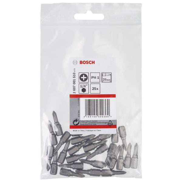 Bosch 25x Schrauberbit Extra-Hart, PH 1, 25 mm - 2607001510