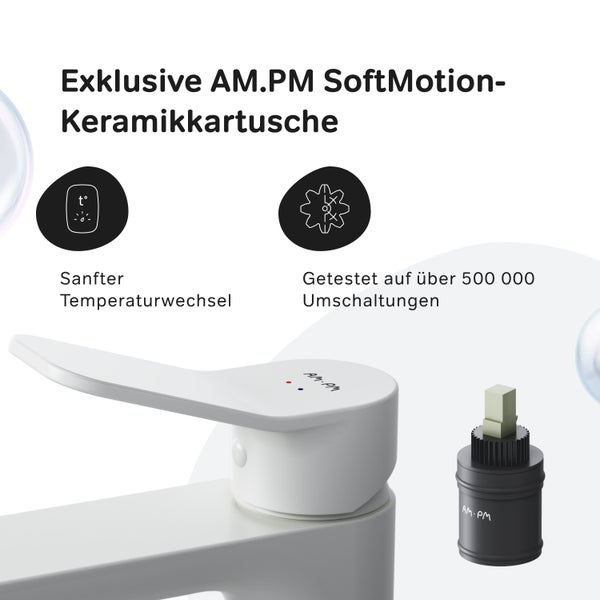 AM.PM Waschtischarmatur mit Einhebelmischer mit Klick-Ablaufgarnitur FXA82133 X-Joy  Weiß matt