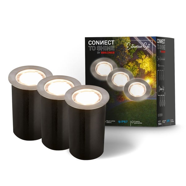 Briloner Connect to Shine LED Bodenstrahler Erweiterungsset mit drei Leuchten, warmweißes Licht 3000 Kelvin, Schutzart IP67, drei Jahre Garantie.