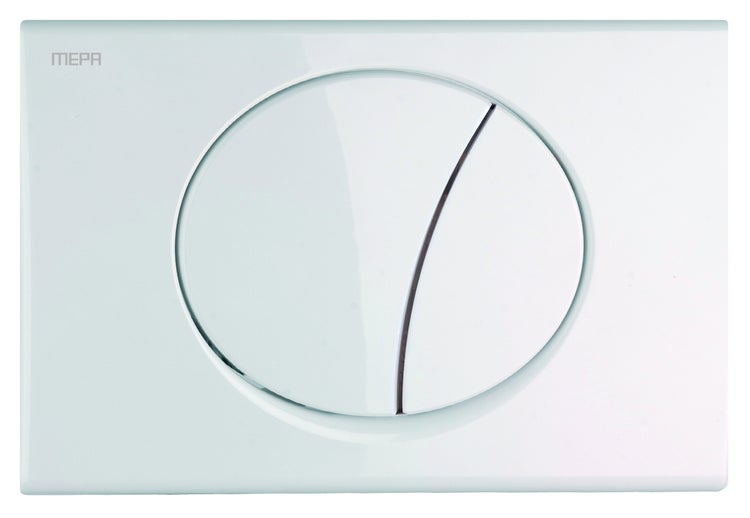MEPA Betätigungsplatte für Toilette in Weiß, Kunststoff, Zwei-Mengen-Spülung, rundes Tastendesign.