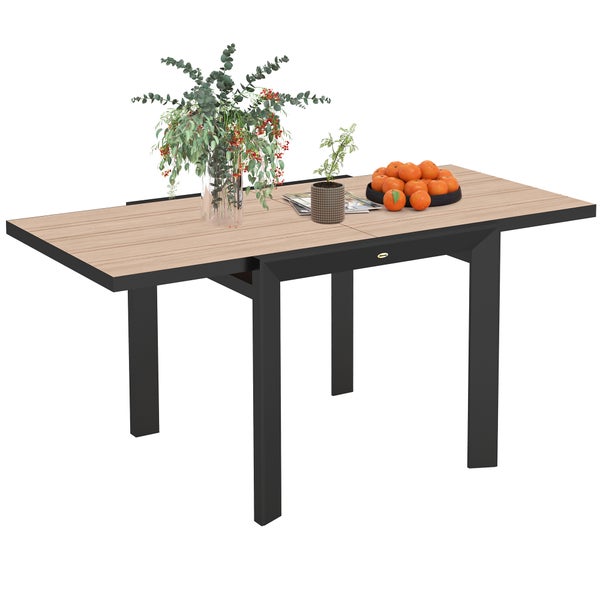 Outsunny Gartentisch Ausziehbarer Aluminium 80/160x80 cm Wetterfest Balkontisch rutschfest Buffettisch Campingtisch für 6 Personen Terrassentisch Outdoor Esstisch für Garten, Terrasse Balkon Naturholz