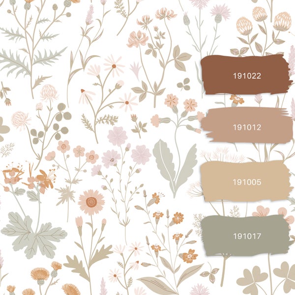 Tapete mit floralem Muster und Farbbeispielen
