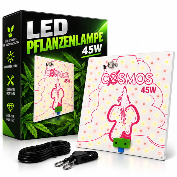 LED Pflanzenlampe Cosmos 45 Watt inklusive Montagezubehör und Netzkabel für gesundes Pflanzenwachstum mit Vollspektrum.