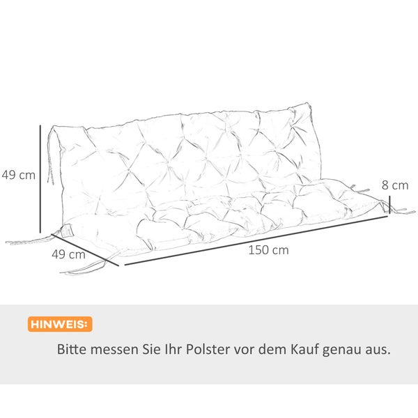 Outsunny 3 Sitzer Bankauflage 150 x 98 x 8 cm Sitzkissen mit Bändern Rückenkissen für Indoor/Outdoor Polster Auflage für Sitzbank Gartenbank Gartenmöbel Hollywoodschaukeln Rot