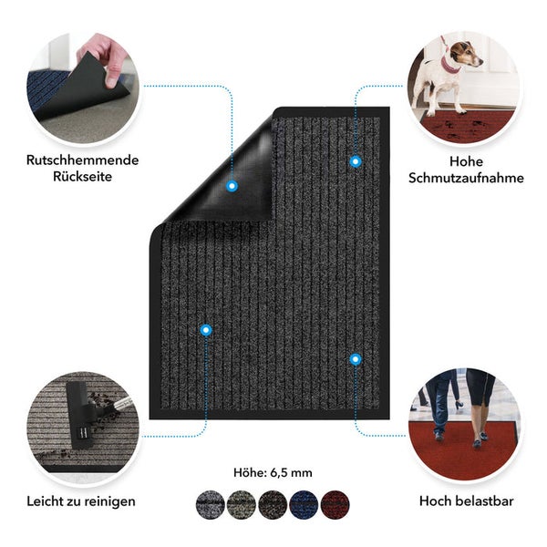 FLOORDIREKT Schmutzfangmatte Dura - Türmatte Für Innen & Außen - Rot - 66 x 185 cm