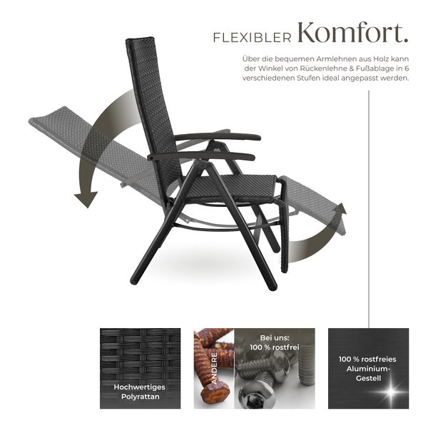 Rattanstuhl tectake Brisbane  58 x 77 x 113 cm mit Aluminiumgestell schwarz
