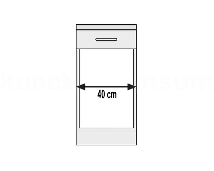 Technische Zeichnung eines Küchenunterschranks mit einer Breite von 40 Zentimetern.