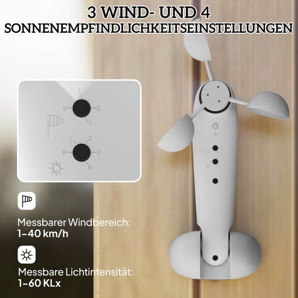 Outsunny Sonnensensor Elektrischer Windsensor Wetterstation Außensensor Windwächter Sonnenwächter Funksensor für Markisen Außenbeschattungen Gelenkarmmarkisen