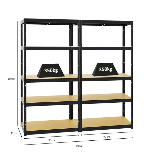 PROREGAL Mega Deal 2x Schwerlastregal Slim Elephant S HxBxT 180 x 90 x 45 cm 5 Ebenen Fachlast 350 kg Schwarz