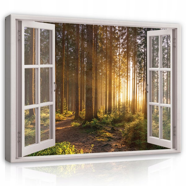 Leinwandbild Fenster Wald Modern Bilder Wohnzimmer 120X80 cm