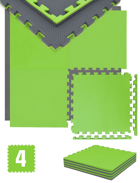1m² Bodenschutz Fitnessmatte - 4 Sportmatten 50x50x2cm Grün Grau