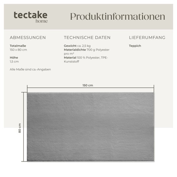 Kurzflorteppich tectake rutschfeste Unterseite verschiedene Größen und Farben 80 x 150 cm