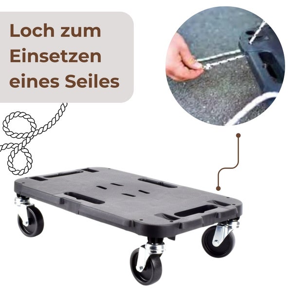 Rollbrett mit Löchern zur Befestigung eines Seils