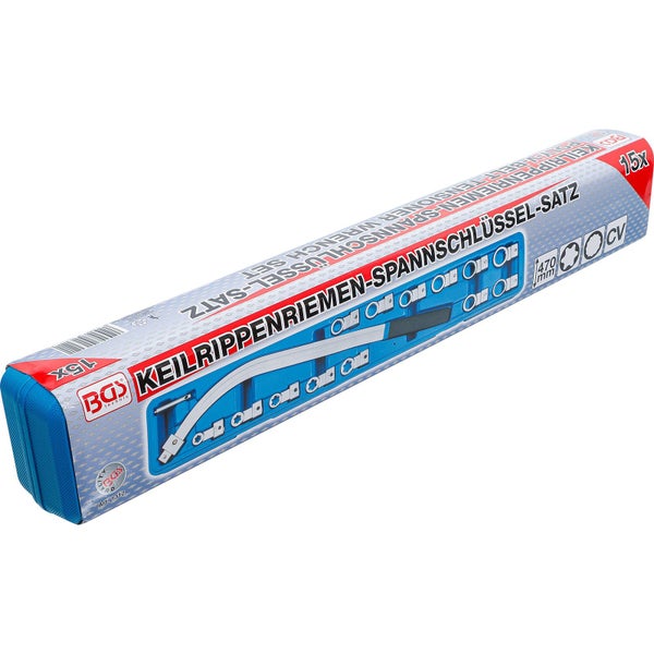 BGS Spannrollenschlüssel-Satz Zwölfkant SW 12 - 19 mm / E-Profil SW E10 - E18 15tlg. - 1312
