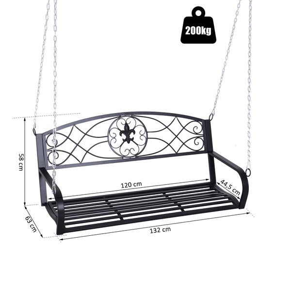 Outsunny Hollywoodschaukel, 2-Sitzer Gartenschaukel mit Ketten, 132 x 63 x 58 cm, Metall, Schwarz