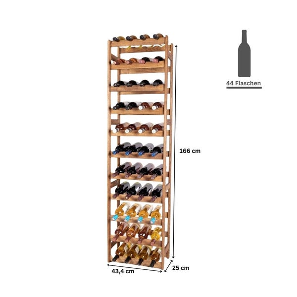 PROREGAL Weinregal Pinotwine HxBxT 166 x 43,4 x 25 cm 44 Flaschen Massives Kiefernholz Braun Geölt