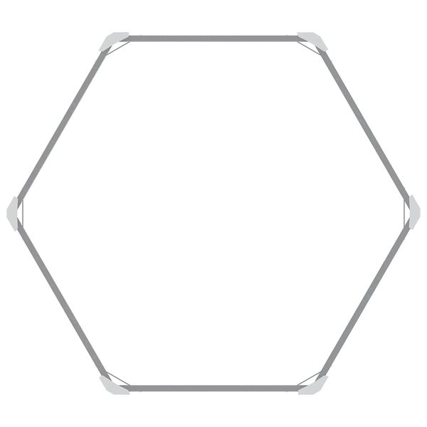 Sechseckiger Metallrahmen für Garten oder Pool mit stabilen Eckverbindungen.