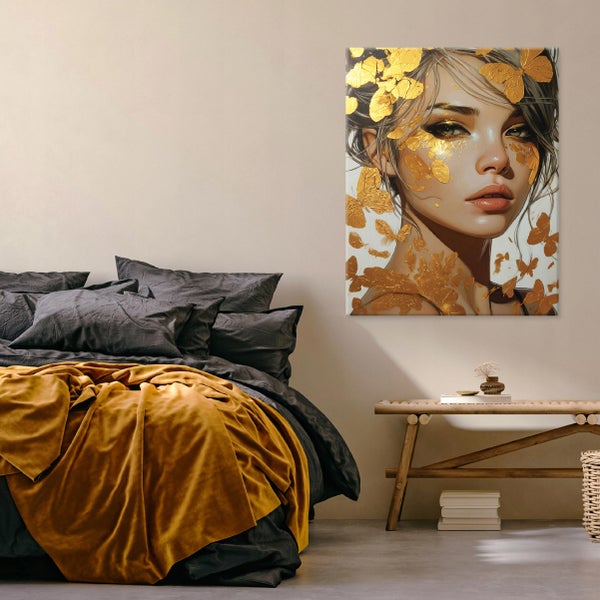 Leinwandbild Abstrakt Frau Gold Schlafzimmer Wohnzimmer Bilder 100x70 cm