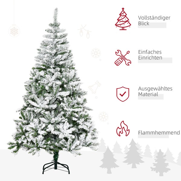 HOMCOM Künstlicher Weihnachtsbaum, 180 cm Kunstkiefer mit Kunstschnee, mit 750 Astspitzen faltbar Standfuß, für Weihnachtsfest, Indoor, Grün+Weiß
