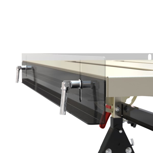 Detailansicht Fliesenschneidetisch mit Winkelanschlag und Brechvorrichtung