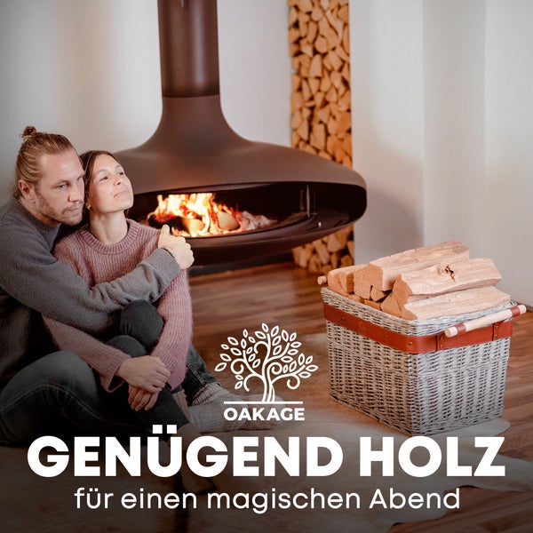 OAKAGE® WillowWrap Holzkorb Weide - mit ausreißsicheren Holzgriffen - 50x40x35cm
