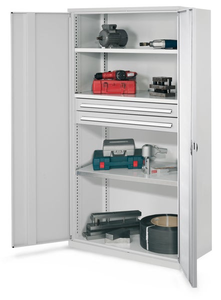 Werkstattschrank mit Regalböden und Werkzeugen